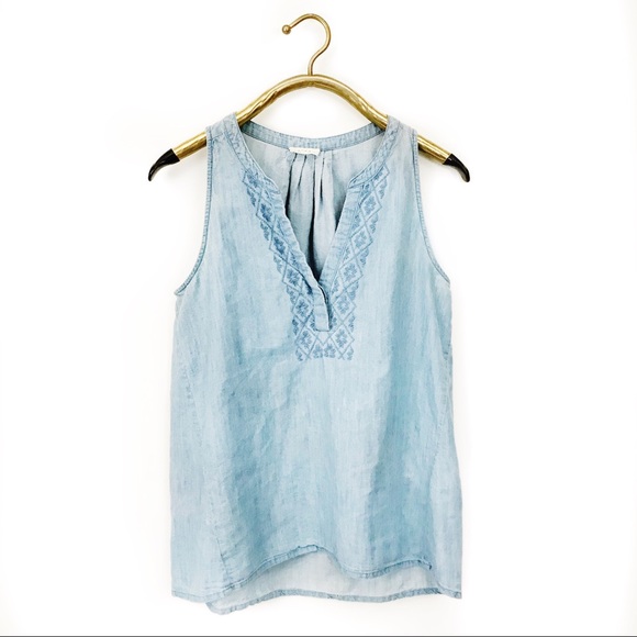 Soft joie Kerryn chambray blue embroidered tank - Picture 3 of 4